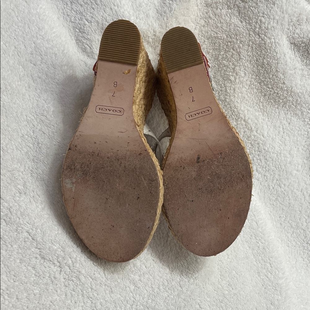 Coach Women's Wedge Sandals with Floral Accents - White and Tan - Picture 3 of 5